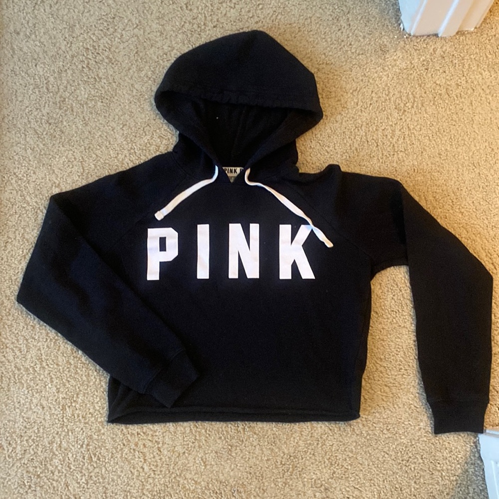PINK logo boxy fit cropped hoodie